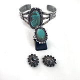 Vintage Old Fred Harvey Era Navajo Sterling Silver Cerrillos Set (B047)