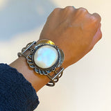 Vintage Sterling Silver & Mother of Pearl Cuff Bracelet, 61 Grams, Navajo Bracelet B032
