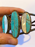 Norman Lee Vintage Navajo Turquoise & MOP  Inlay Sterling Silver Bracelet/ Cuff B020