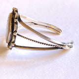 Native American Sterling & Mother of Pearl Inlay Cuff Bracelet, 37 Grams, Southwestern Jewelry B016