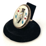 Vintage Zuni Sterling Silver Bird Inlay Ring, Size 6.5