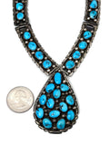 Vintage Navajo Turquoise Cluster Sterling Silver Necklace, Turquoise Teardrop Center Necklace, 71 Grams (N036)