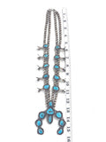 Vintage Navajo Sterling Silver & Morenci Turquoise Squash Blossom Necklace, 205 Grams (N041)