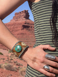 Adjustable Leather Chrysocolla Cuff Bracelet, Unisex