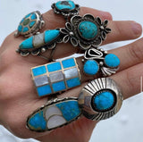 Zuni Multi-Stone Inlay Sterling Silver Ring, Size 9.75
