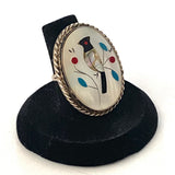 Vintage Zuni Sterling Silver Bird Inlay Ring, Size 6.5