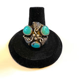 Size 8, Vintage Native American Turquoise & Sterling Silver Dome-Shaped Ring, Signed MR, A096