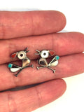Vintage Zuni Roadrunner Sterling Silver And Multi-Stone Inlay Earrings