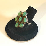 Size 7.25 Vintage Native American Sterling Silver & Turquoise Cluster Ring A006