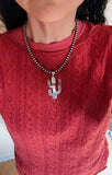 Southwest Saguaro Cactus Sterling Silver Pendant 2 7/8 Inches length