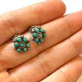 Vintage Zuni Sterling Silver & Snake-Eye Turquoise Clip Small Earrings (E008)
