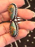 Size 7 Vintage Navajo Sterling Silver & Royston Turquoise Double Gemstone Ring