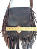 Handmade Fringed Leather Crossbody Bag with Jade