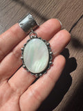 Vintage Navajo Sterling Silver & Mother of Pearl Large Pendant By Tony Guerro (N034)