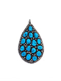 Vintage Navajo Kingman Turquoise Sterling Silver Teardrop Pendant