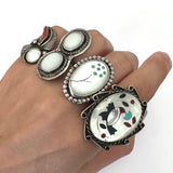 Size 7.5  Vintage Zuni Sterling Silver Mosaic Multi-Stone Inlay Ring (A021)