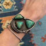 Vintage Navajo Sterling Silver Green Nevada Turquoise Cuff/Bracelet B008