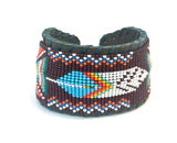 Unisex Leather Beaded Wide Cuff Bracelet / Feather Bead Work Design