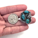 Vintage Navajo  Sterling Silver Turquoise Statement Ring, Signed MS, Size 6 (R150)