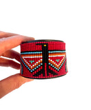 Unisex Leather Beaded Wide Cuff Bracelet With Adjustable Strap/ Bead Work Design