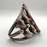 Vintage Kachina Sterling Silver Cuff Bracelet, Multi Stone Inlay, Signed Ivan V