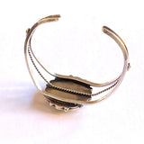Native American Sterling & Mother of Pearl Inlay Cuff Bracelet, 37 Grams, Southwestern Jewelry B016
