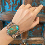 53 Gr. Vintage Native American Royston Gem Quality Turquoise Sterling Silver Cuff Bracelet B024