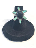 Vintage Sterling Silver, Turquoise, & Onyx Detailed Turtle Ring, Size 4.5
