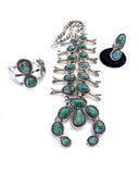Vintage Navajo Sterling Silver Nevada Turquoise Squash Blossom Set