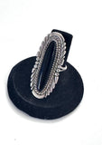 Vintage  Sterling Navajo Black Onyx Elongated Ring Size 7 (A059)