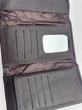 Leather Trifold Wallet, Embroidered Design Wallet With Check Book Slit