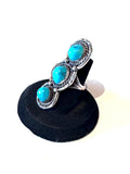 Sz 6, Vintage Navajo Southwestern Sterling Silver & Turquoise 3 Stone Ring (A009)