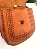 Vintage Boho Hand Tooled Leather Crossbody Bag/ Adjustable Strap