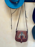 Vintage Leather Crossbody Bag, Southwestern Style, Woven Textile Leather Purse