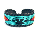 Unisex Leather Beaded Wide Cuff Bracelet / Bead Work Design
