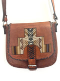 Vintage Leather Crossbody Bag, Southwestern Style, Woven Textile Leather Purse