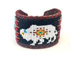 Unisex Leather Beaded Wide Cuff Bracelet / Bead Work Design