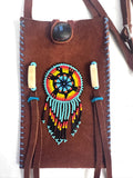 Small Handmade Medicine Leather Bag with Seed Bead Work