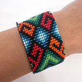 Beaded Wide Bracelet, Multi-Color Tiny Beads, Tribal Jewelry