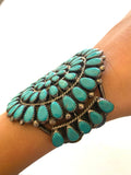 Vintage Native American Sterling Silver & Turquoise Cluster Bracelet Cuff Signed JJP B018
