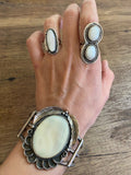 Vintage Sterling Silver & Mother of Pearl Cuff Bracelet, 61 Grams, Navajo Bracelet B032