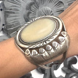 Vintage Sterling Silver & Mother of Pearl Solid Cuff Bracelet, 57 Grams, Navajo Bracelet