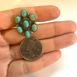 Size 7.25 Vintage Native American Sterling Silver & Turquoise Cluster Ring A006