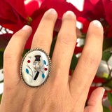 Vintage Zuni Sterling Silver Bird Inlay Ring, Size 6.5