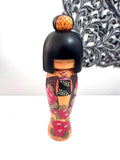 9.25 '' Kazuo Takamizawa Japanese Kokeshi Wooden Doll, Camellia Kimono
