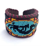 Unisex Leather Beaded Wide Cuff Bracelet / Bead Work Design