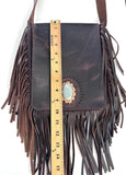 Handmade Fringed Leather Crossbody Bag with Jade