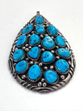 Vintage Navajo Kingman Turquoise Sterling Silver Teardrop Pendant