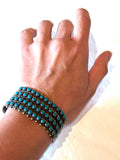 Vtg Zuni Sterling Silver 4 Rows Turquoise Snake Eye Petit Point Cuff Bracelet