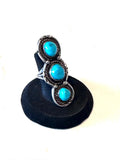 Sz 6, Vintage Navajo Southwestern Sterling Silver & Turquoise 3 Stone Ring (A009)